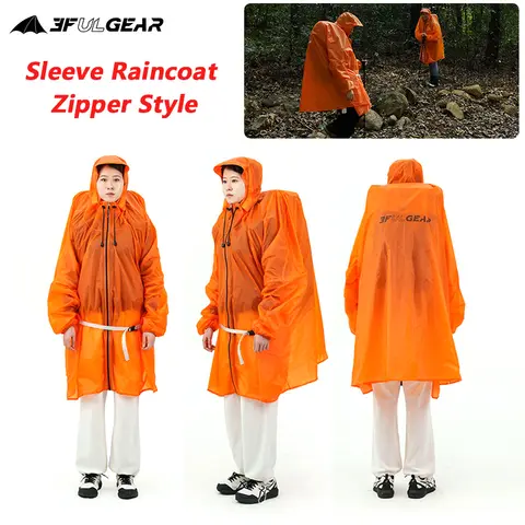 3F UL GEAR Ultralight Raincoat Zipper Long Sleeve Waterproof 210T/15D Outdoor Camping Travel Hiking Rain Poncho Jacket Women/Men