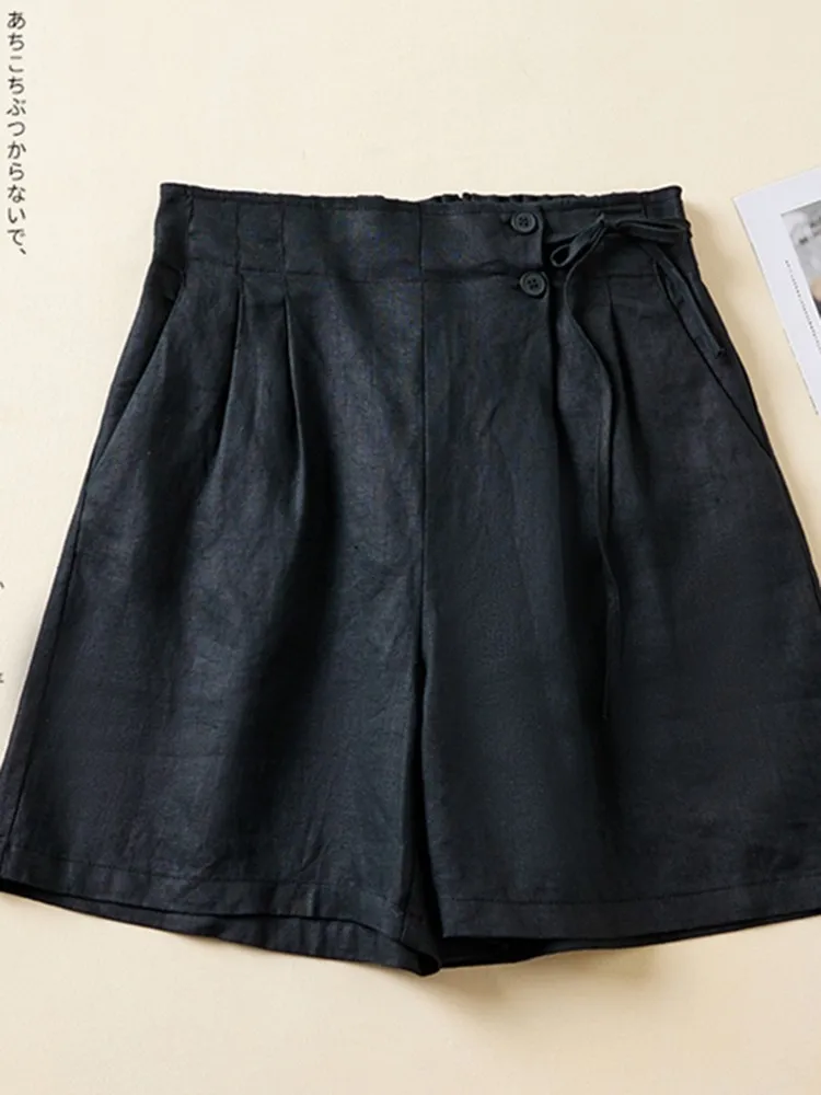 Frauen Beiläufige Kurze Hosen Neue Ankunft 2023 Sommer Vintage Stil Einfarbig Lose Bequeme Weibliche Baumwolle Leinen Shorts B2438