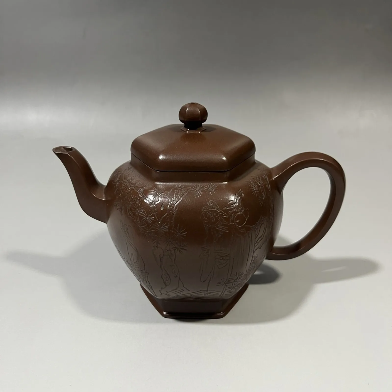 Yixing Purple Clay Teapot Hand Coiled Antique Replicate Gongfu Zisha Tea Ware