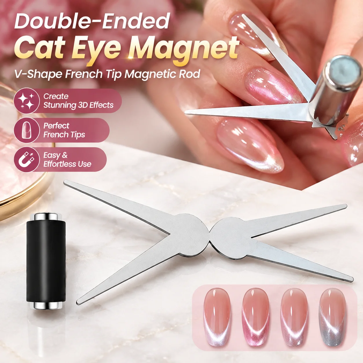 Double-Ended Cat Eye Nail Magnet V-Shape French Tip Magnetic Rod for 3D Gel Polish Manicure Tool