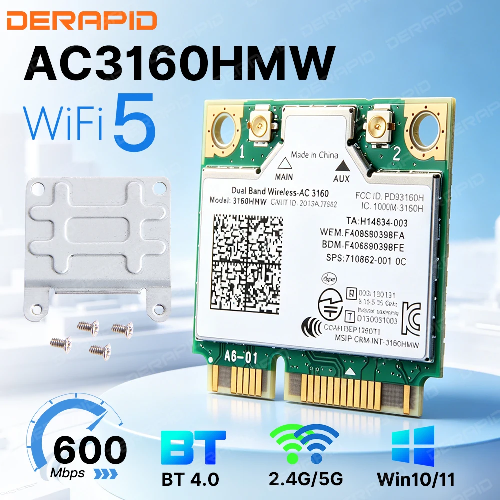 Fast AC3160 Dual Band 2.4G 5GHz Half Mini PCIe Wireless Laptop Card 802.11ac WLAN Bluetooth 4.0 Network Adapter Upgrade PC Win10