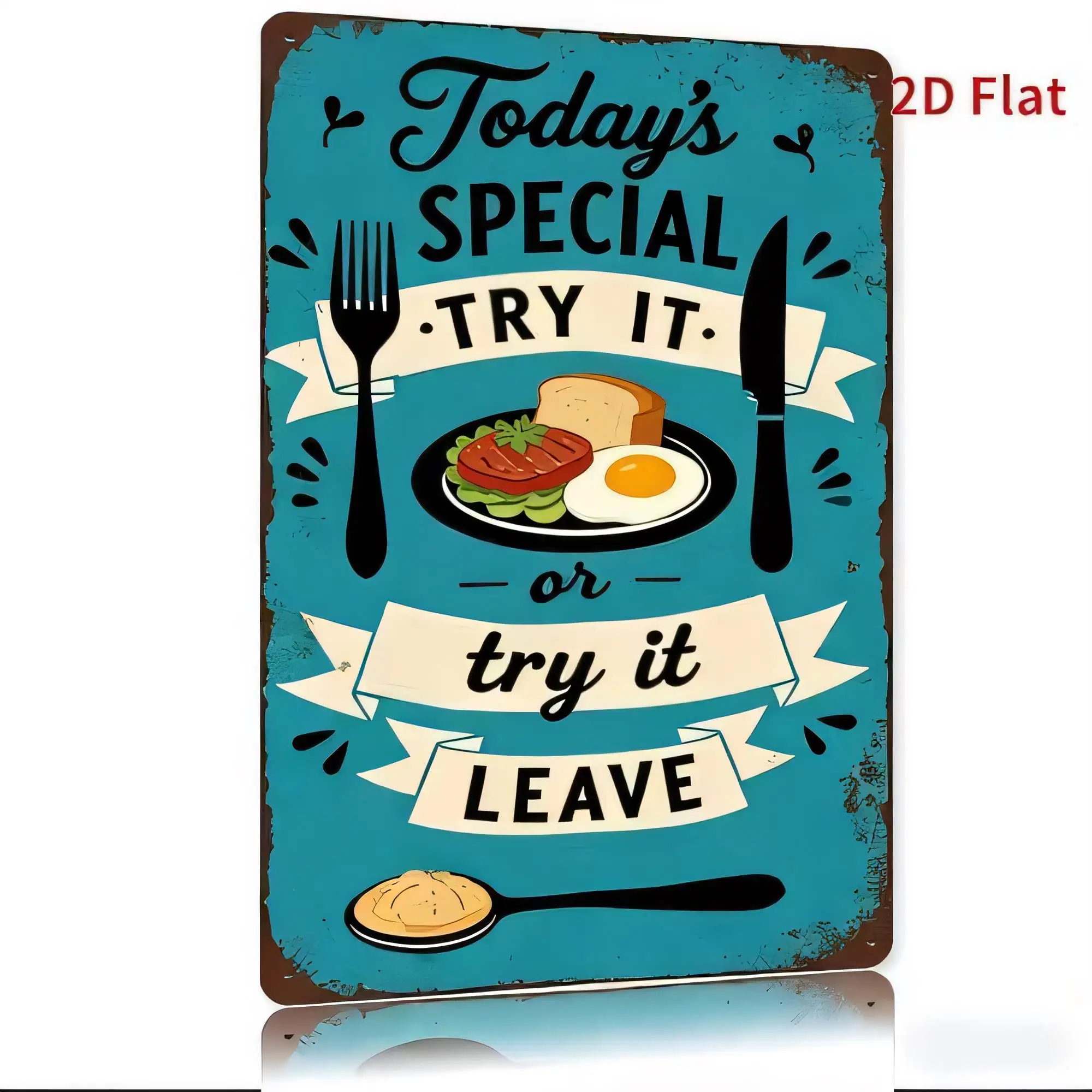 Tin Sign “Today’s Special Try It Or Leave” Vintage Kitchen Wall Decor 2D Flat Metal Plaque Funny Food Quote for Home Bar Restaur