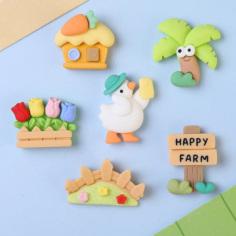 10 Pcs New Cute Mini Kawaii Duck, House, Garden Flat Back Resin Cabochons Scrapbook Diy Party Hairpin Accessories Craft N15