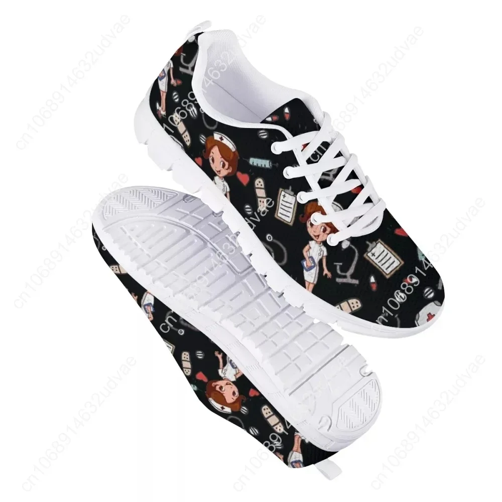 Feminino Preto Hospital Enfermeira Design Flats, Casual Lace Up Sneaker, Sapatos de Enfermagem Feminina, Marca Leve, Dropship