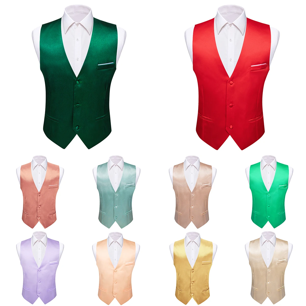 Barry Wang 30 Colors Silk Vest for Men Solid Black Blue Green Red Pik Gold Champain Purple Satin Slim Fit Waistcoat Male Tops