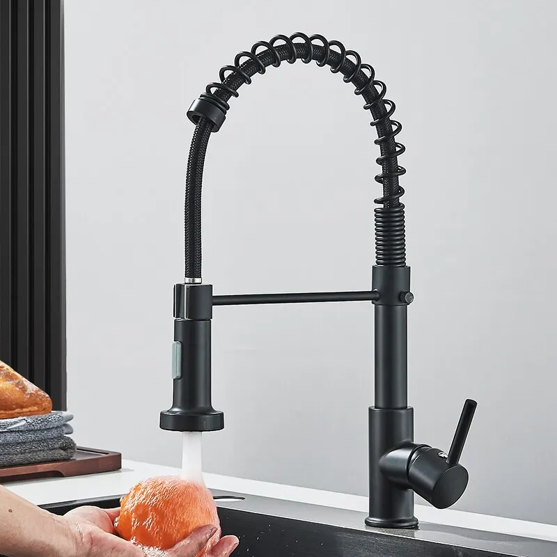 

Matte Black Pull Down Kitchen Faucet Chrome Dual Modes Nozzle Hot Cold Water Mixer Crane Tap Brass Spring Kitchen Sink Faucets