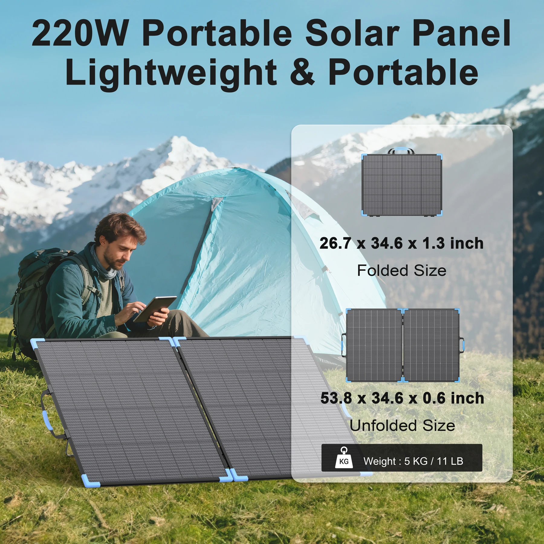 E-POWO 20V 양면 태양광 패널 220W 접이식 - Outdoor Camping Van 리뷰 및 가격