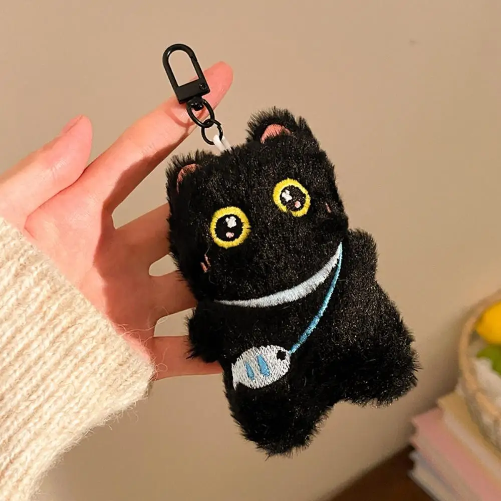 Nette Plüsch Big Eyed Schwarze Katze Puppe Anhänger Mädchen Rucksack Puppe Anhänger Paar Tasche Schlüsselbund Telefon Charms Tasche Anhänger Zubehör