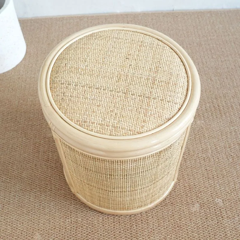rattan shoe changing stool, small round chair without backrest, tatami storage basket, Indonesian real rattan hand-woven