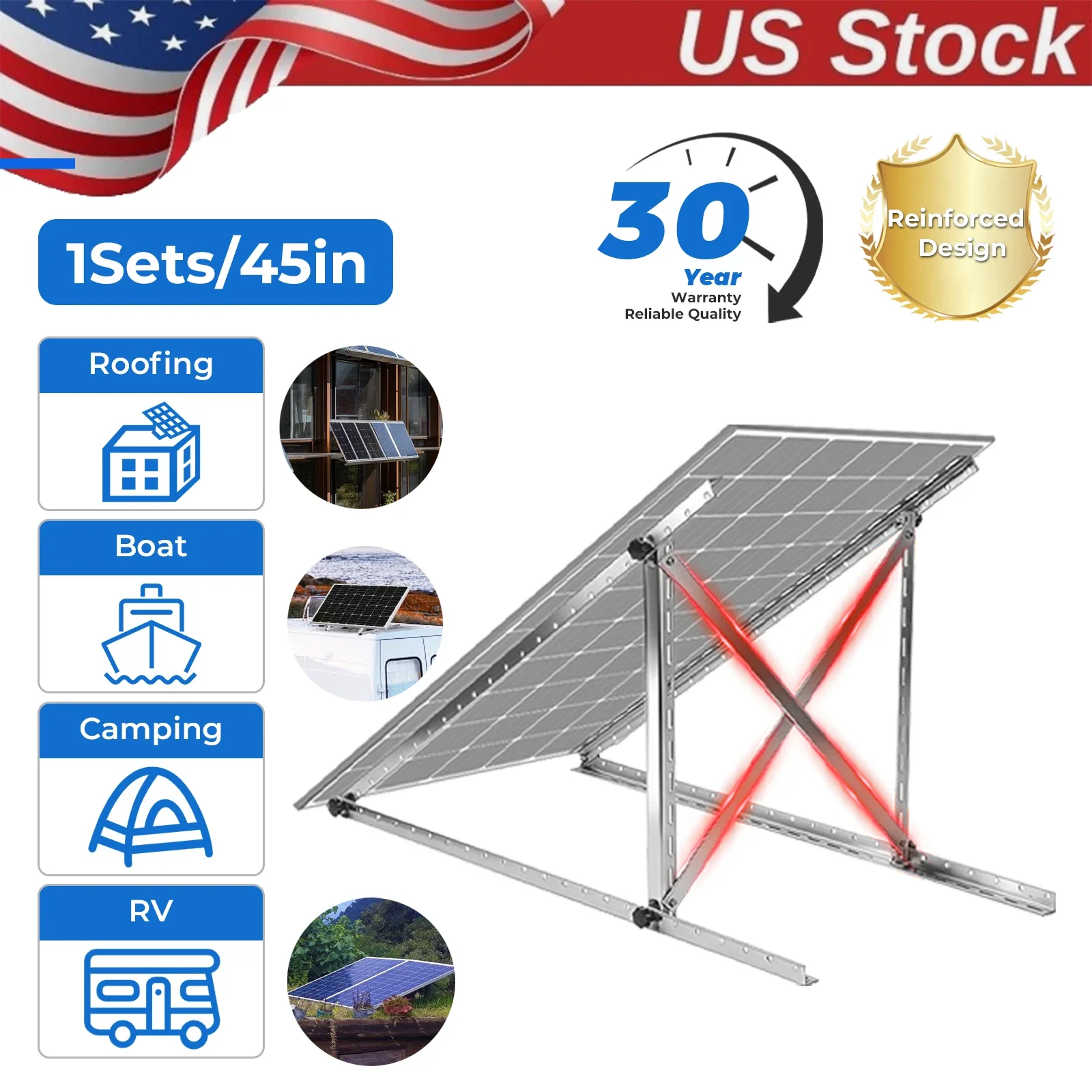 Universal Adjustable Solar Panel Tilt Mount 4Pcs Set | AeternaSol Mounting Bracket Compatible with 100W-500W Panels for Flat Roof, Camper RV & Outdoor Flat Surfaces