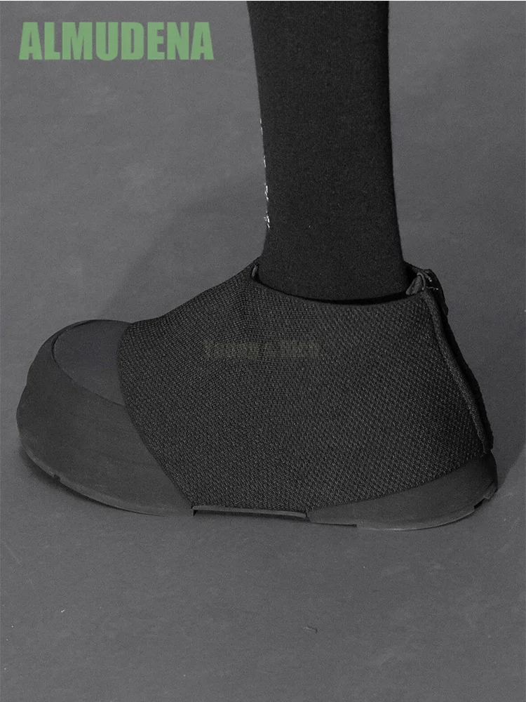 

Big Head Knitted Leather Splicing High Top Shoes Fashionable Back Zipper Round Toe Thick Sole Height Increasing Casual Shoes