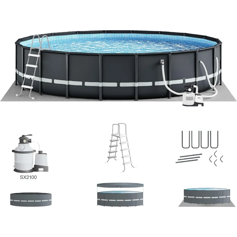 

Deluxe Above Ground Swimming Pool Set:Includes 2100 GPH Cartridge Sand Filter Pump SuperTough Puncture Resistant Rust Resistant