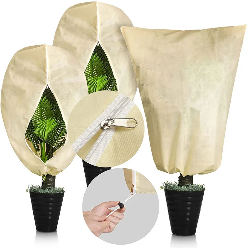Zipper Drawstring Plant Freeze‑Protection Cover Insulated Breathable Potted Plant Winter Protection Bag For Outdoor Greenhouse