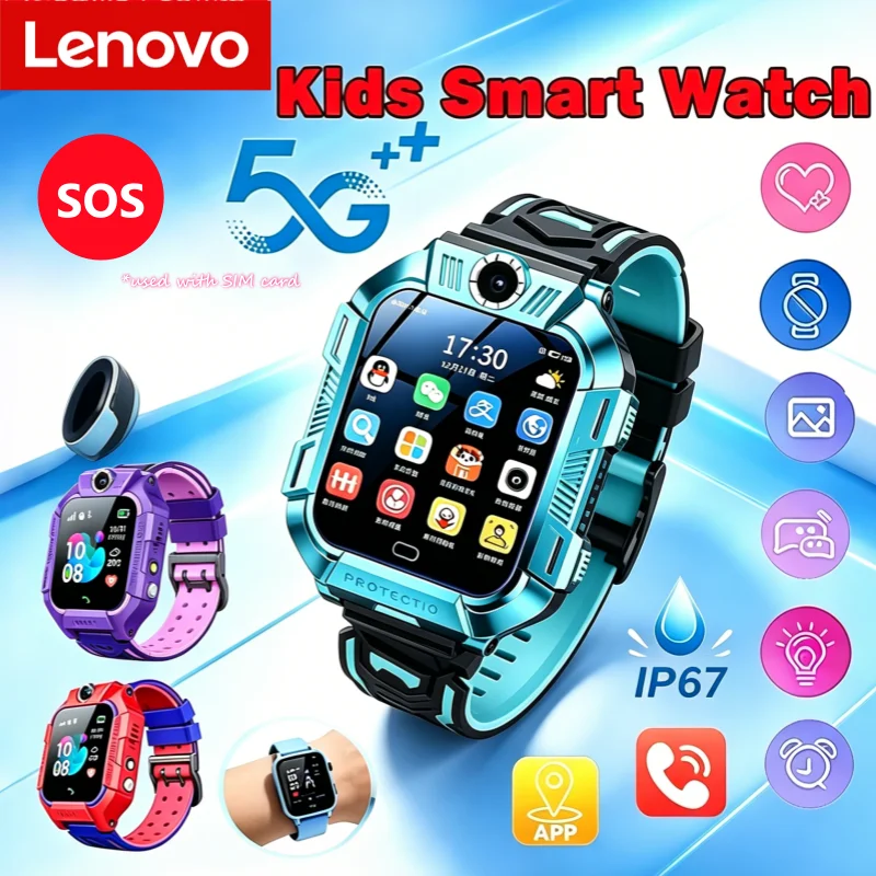 Lenovo 5G Kids GPS Smart Watch SOS Location Call Sim Card HD Camera Waterproof Child Watch Present For iPhone Android 2026 New