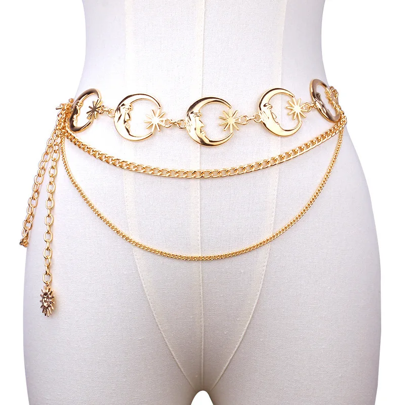 Chunky Multilayer Punk Gothic Moon Sun Waist Chain Metal Waist Belts for Women Dress Jewelry Body Chain Jewelry Цепочка На Талию view 6