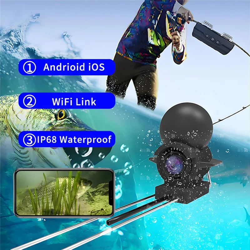 HD لبحيرة البحر 15 متر واي فاي كاميرا صيد الجليد خفيفة الوزن صياد السمك ل IOS وأندرويد الصيد الملحقات-B60B
