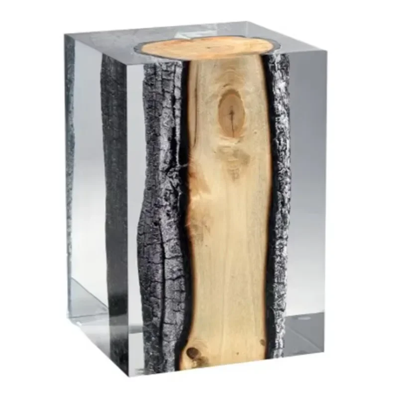 Luxury living room furniture decoration resin creative handmade tree trunk side table transparent crystal chair