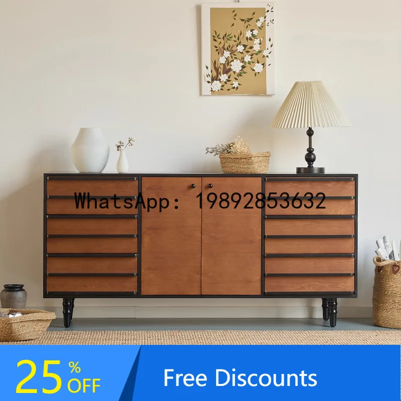 

YFY Zhulu Mid-Ancient Style Solid Wood Sideboard Storage Cabinet Black Walnut Color Large Capacity Chest of Drawers