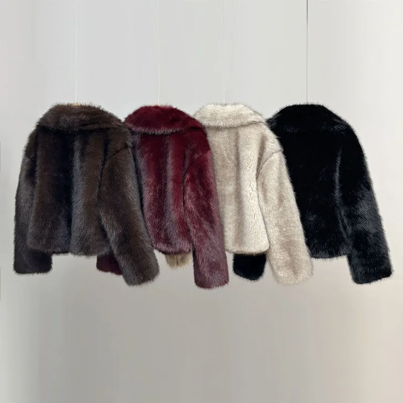 سترة فرو Shpmishal بلون القهوة قصيرة من الفرو المقلد للنساء على الموضة الأوروبية والأمريكية