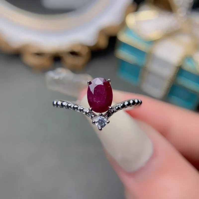 YULEM Exquisite of Burmese Natural Ruby Ring Welfare Genuine 925 Sterling Silver Carrying Certificate Wedding Jewelry