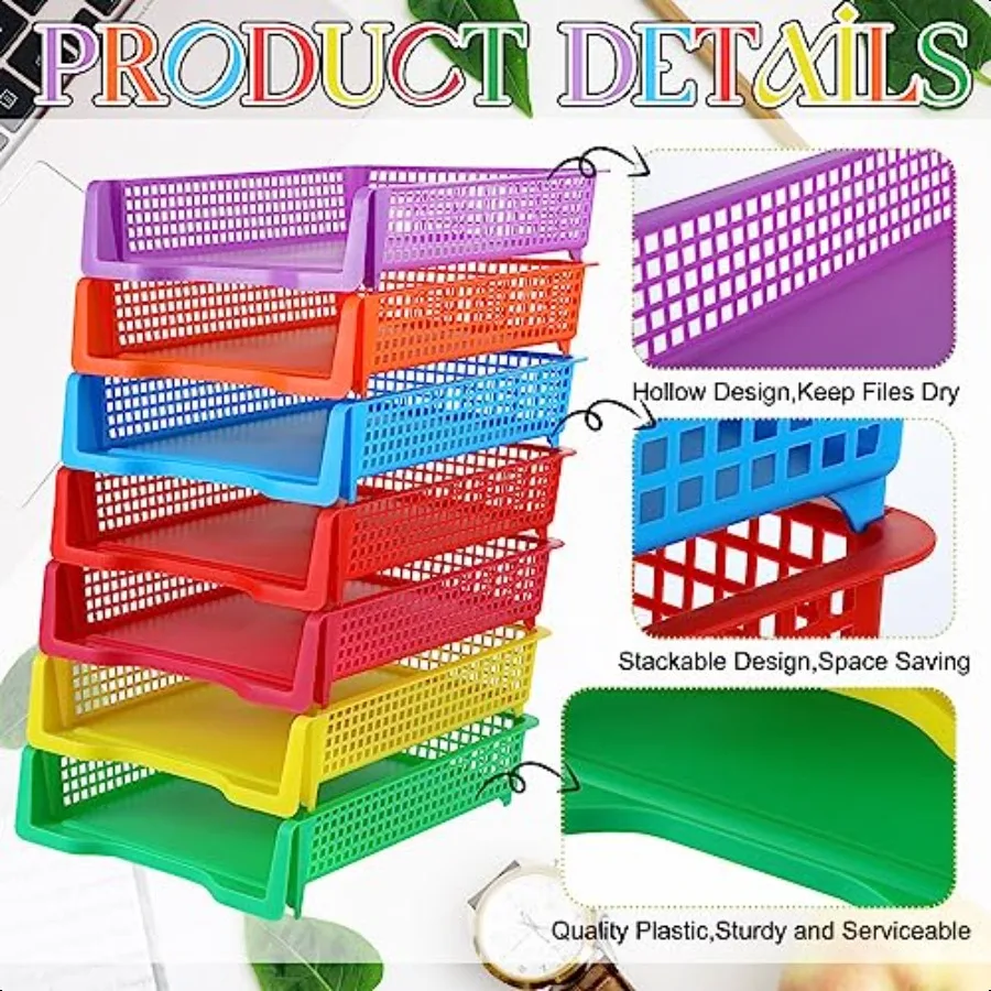 Ripeng 7-пакет штабелируемых пластиковых контейнеров для бумаги ярких цветов, настольный органайзер для писем, лоток для учителей, офисных файлов, хранения документов Pl