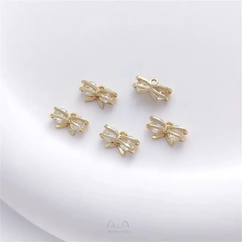 

14K Gold Bow Tie Package Zirconium Pendant Inlaid Zircon Bow Pendant Diy Handmade Jewelry Charms Pendant Accessories K535