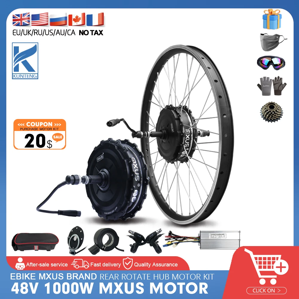 48V 1000W MXUS Ebike Motor Kit Electric Bike 20-29 700C inch Rear Brushless Geared Hub Motor Wheel dropout with LCD display