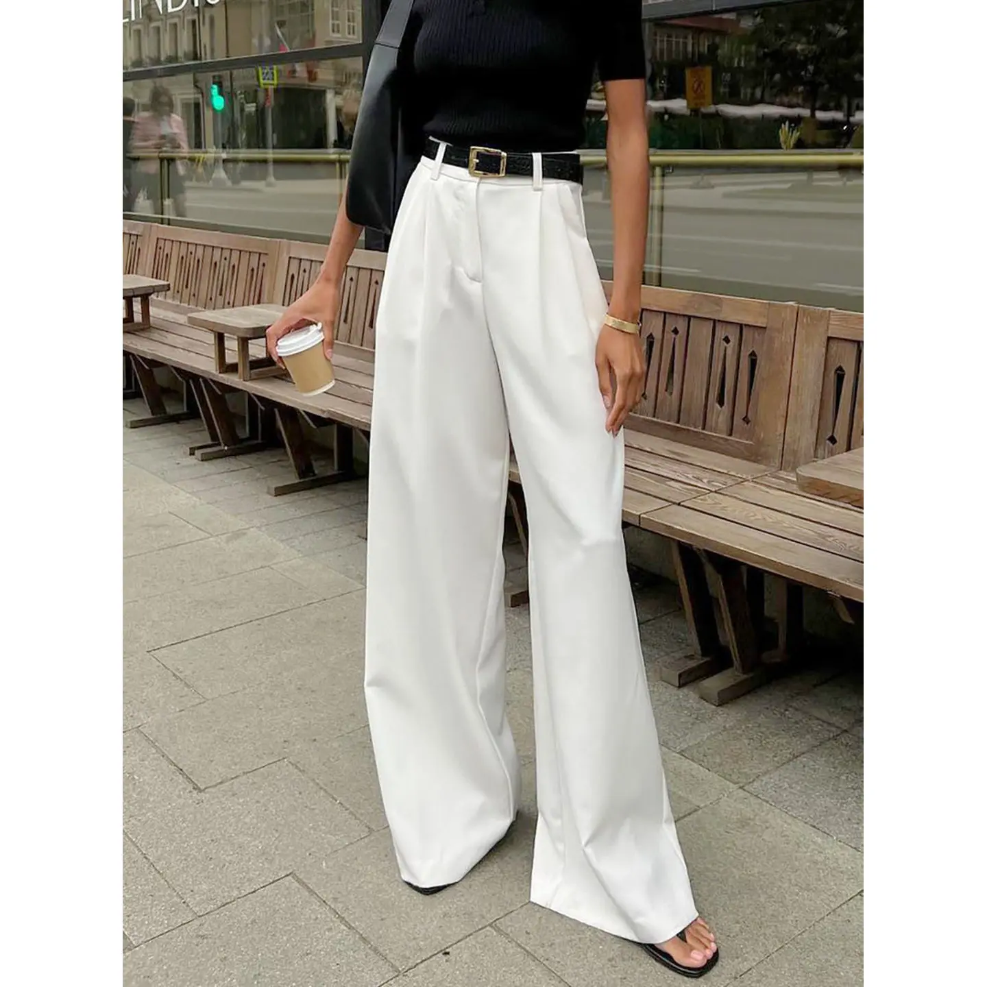 

High Waist Wide Leg Suit Pants Women's Casual Loose Fit White Trousers Ele Simple Sle Spring Faion Ladies' Pants
