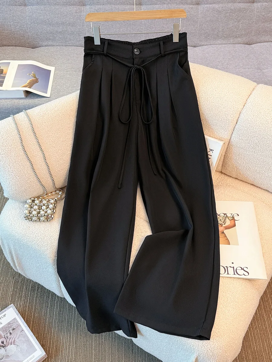 

Женские брюки больших размеров 140 кг, весна-осень 153, черные костюмные брюки, висячие прямые брюки 4XL 5XL 6XL 7XL 8XL