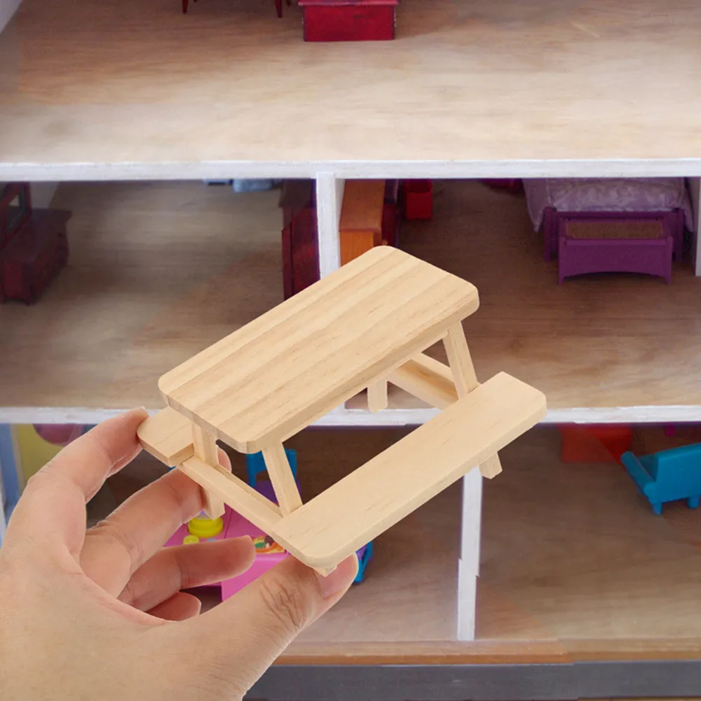 2Pcs Exquisite Wooden Mini Dollhouse Furniture Set Table with Chairs Ideal for Miniature Photography Dollhouse Accessories