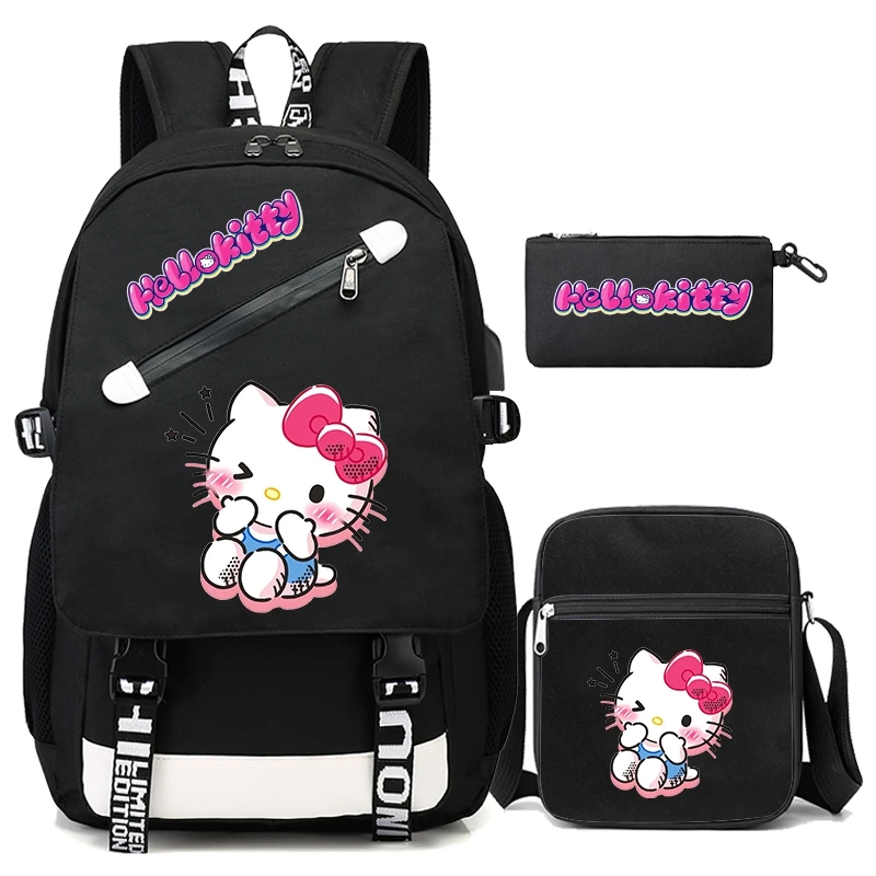 

Рюкзак Hello Kitty для девочек-подростков, комплект из 3 предметов, школьный ранец, сумка на плечо, канцелярские принадлежности