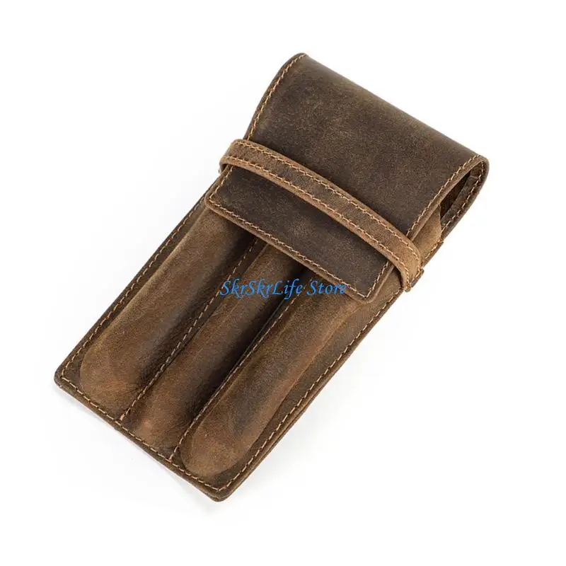 

E65E Vintaged Leather Pen Sleeve 1/2/3 Compartment Office Desk Writing Tool Case For Adults