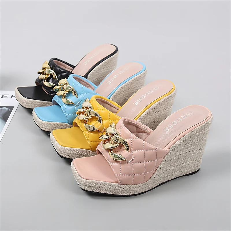 Size 34-46 Women's Wedge Sandals 2024 New Outdoor Straw Wedges Heel Gladiator Sandal For Women Lady Platform Espadrille Slippers