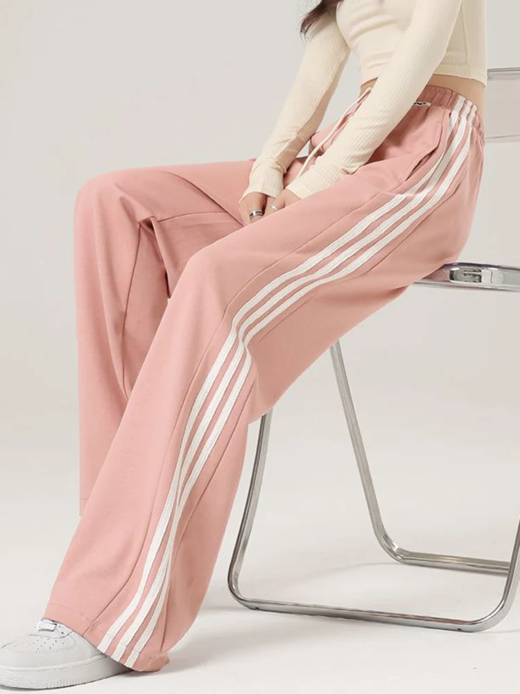 

Jmprs Preppy Style Loose Striped Sweatpants Women High Waist Lace Up Trousers Korean Casual Design Streetwear Wide Leg Pants New