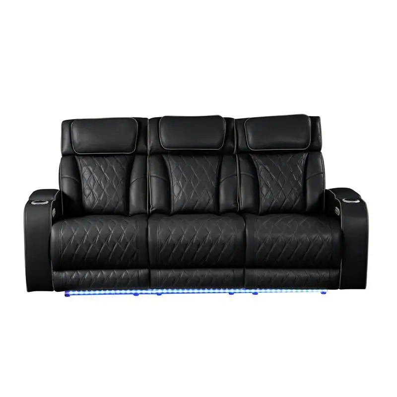 

Modern Style Upholstery Recliner Sofa with Wood Frame & Massage Function - Black