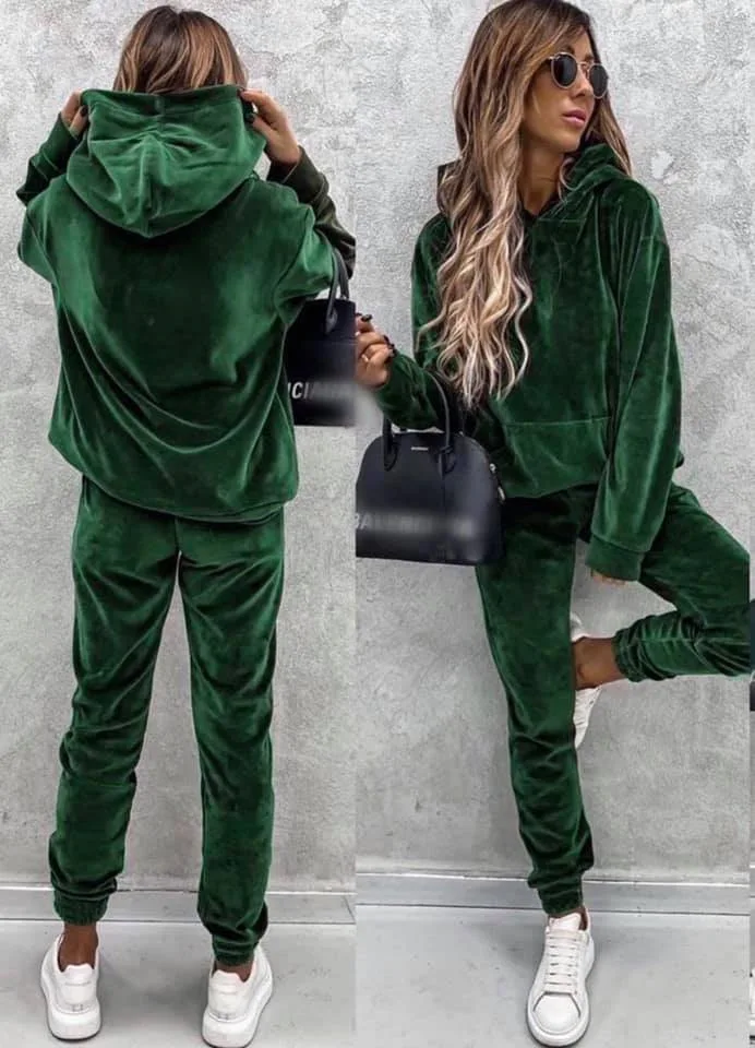 Autumn Winter Velvet Tracksuit Set Elegant Soft Pocket Pullover Top Female Loose Sweatsuit Pants Suit 2024 Two Piece Set Outfits