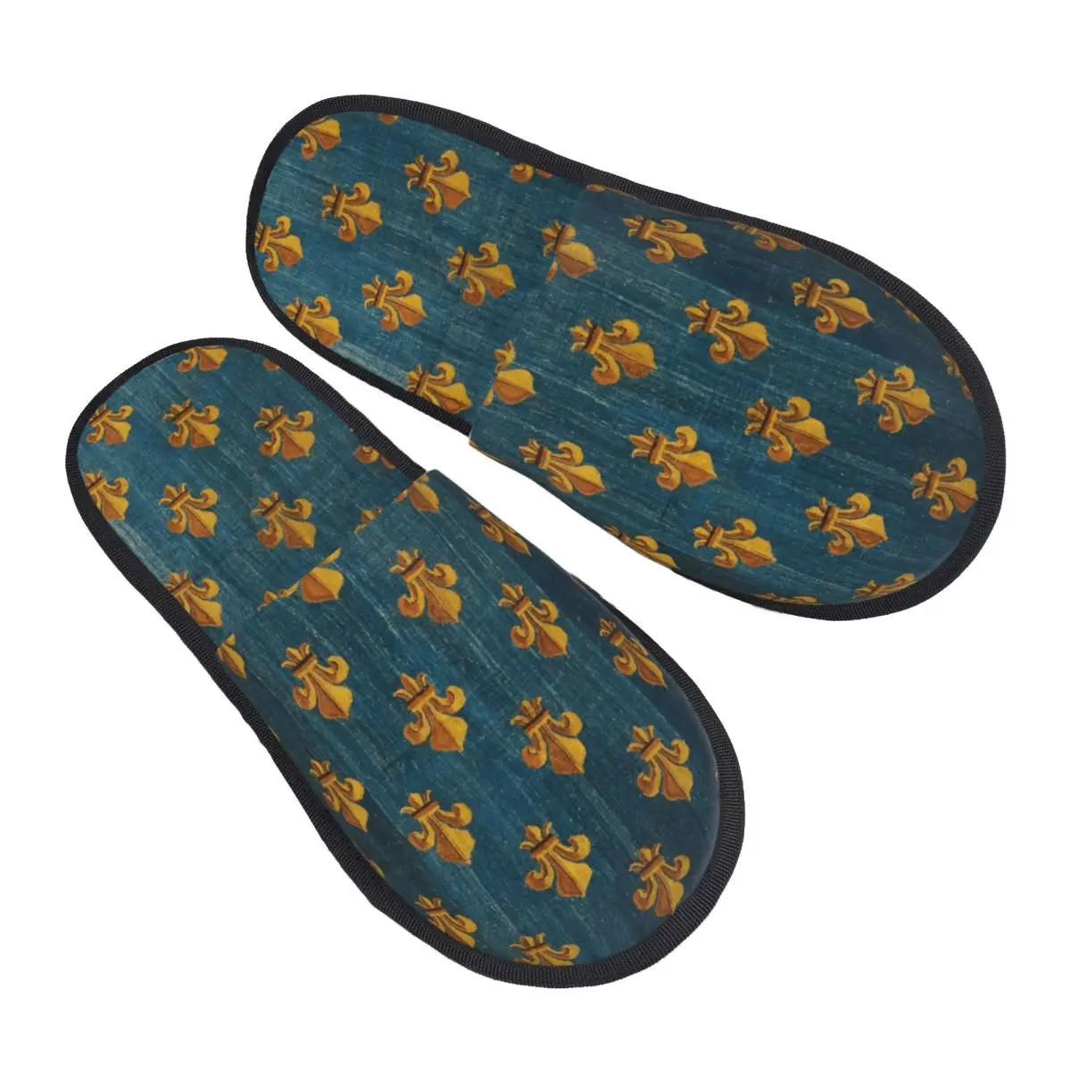 

Gold Fleur De Lys Guest Slippers for Spa Women Custom Print Lily Flower Fleur-de-Lis House Slipper