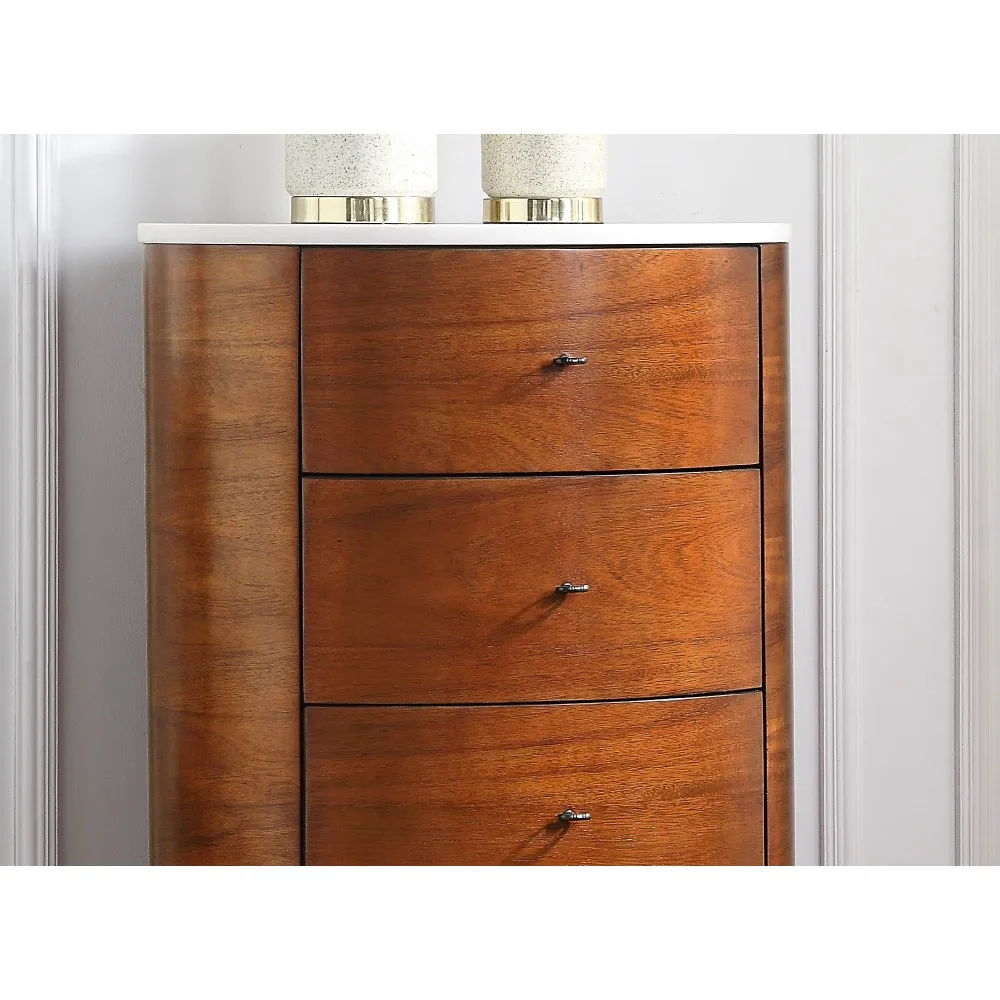 Walnut Finish 1pc Chest of Five Drawers Marble Top Ball Bearing Glides Bedroom Furniture Walnut Finish 1pc Chest