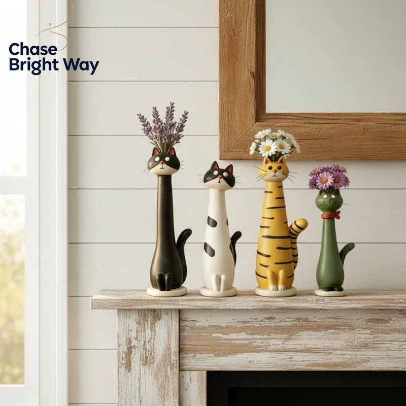 Cat Shaped Resin Vase Cute Long Necked Cat Flower Arrangement Accessory Tabletop Centerpiece for Home Decor