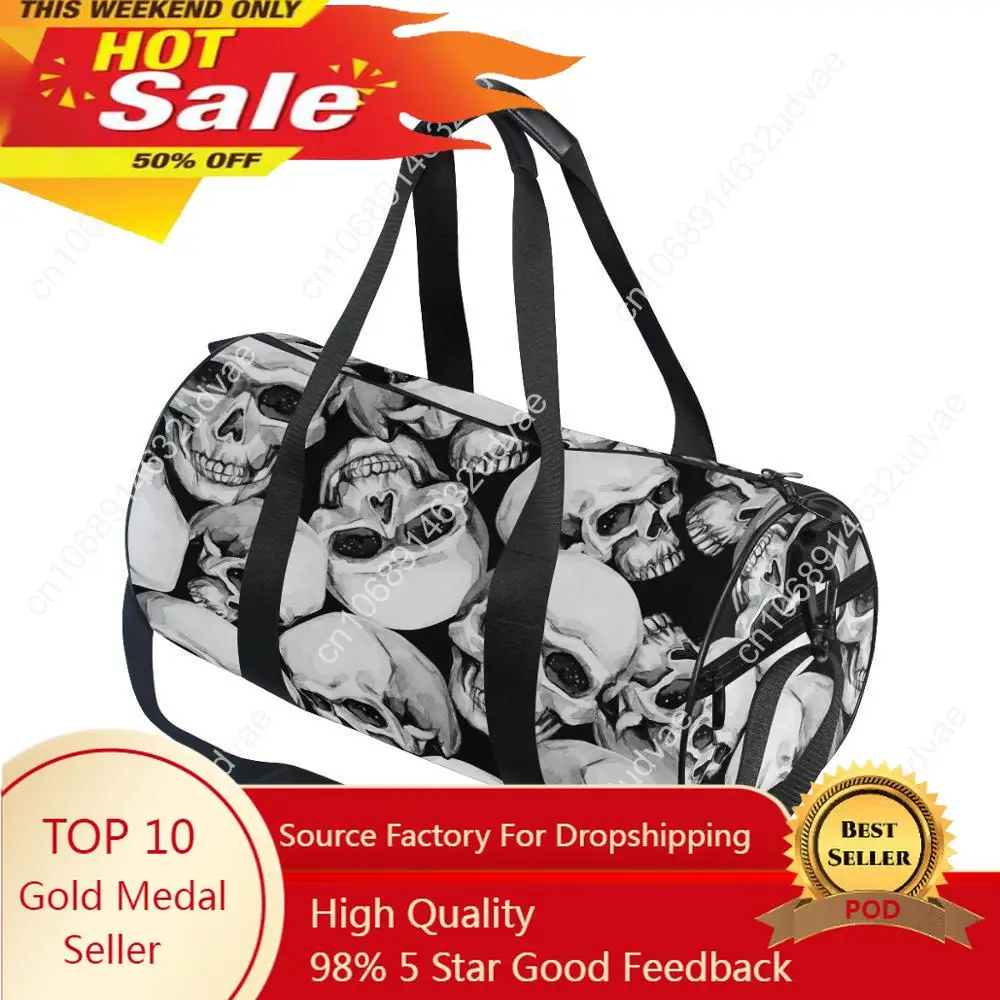 Fitness Bags Skull Printing Canvas Gym Gray Travel Bag Sport Outdoor Large Pocket Casual Tote Handbag Shoulder Bag For Men