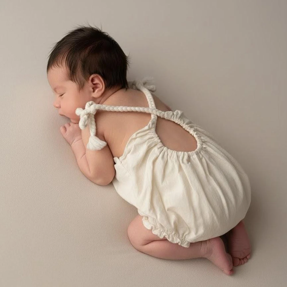 Rustic Newborn Photography Props Romper Cross Back Braided Strap Infant Photoshoot Outfit Professional Studio Baby Clothing