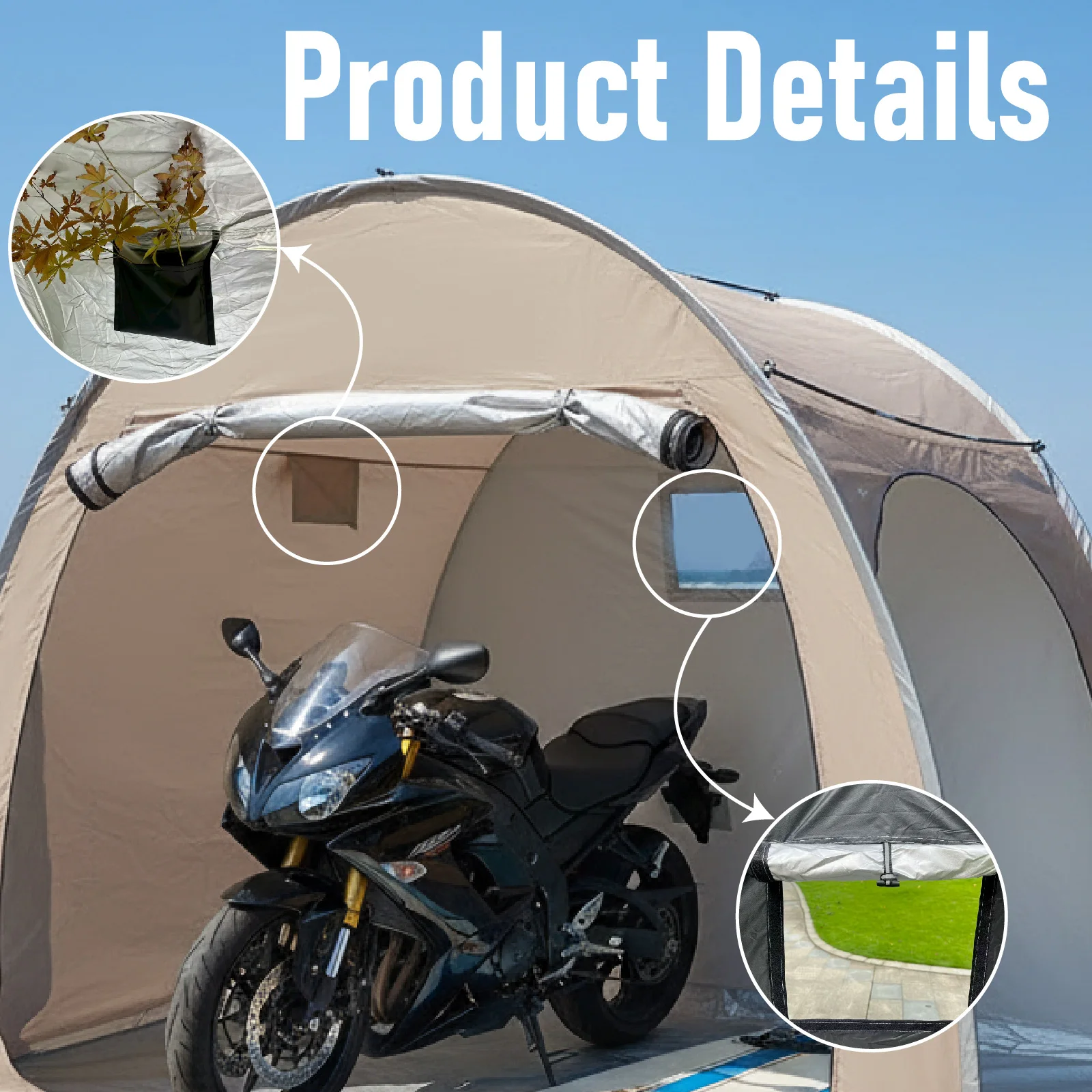 Portable Outdoor Bike Shelter Storage Tent with Aluminum Alloy Frame Oxford Fabric Carry Bag Included for Easy Bike Protection - view 3
