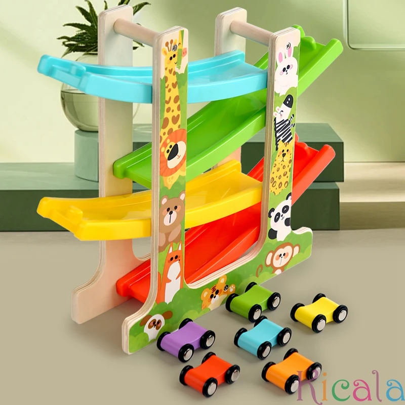 Track Car Toy Inertia Early Learning Hang Glider Kids Interactive Toy Wood Sliding Educational Child Colorful Wood Gift For Xmas