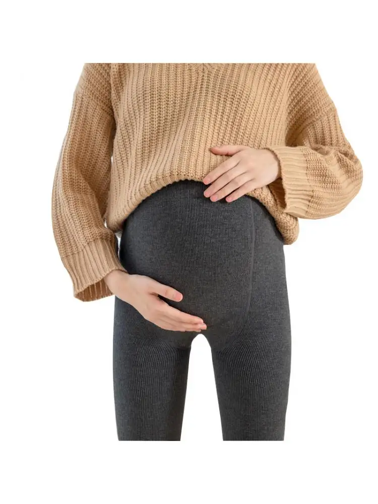 Pregnant Women Leggings Three Thicknesses 180g 280g Vertical Stripe Autumn Winter Thick Cotton Pantyhose Adjustable Belly piece