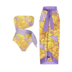 One Piece Bikini Swimsuit &Wrap Skirts 2023 New Summer Women Bowknot Retro Swimwear Luxury Elegant Brazilian Bathing Suit