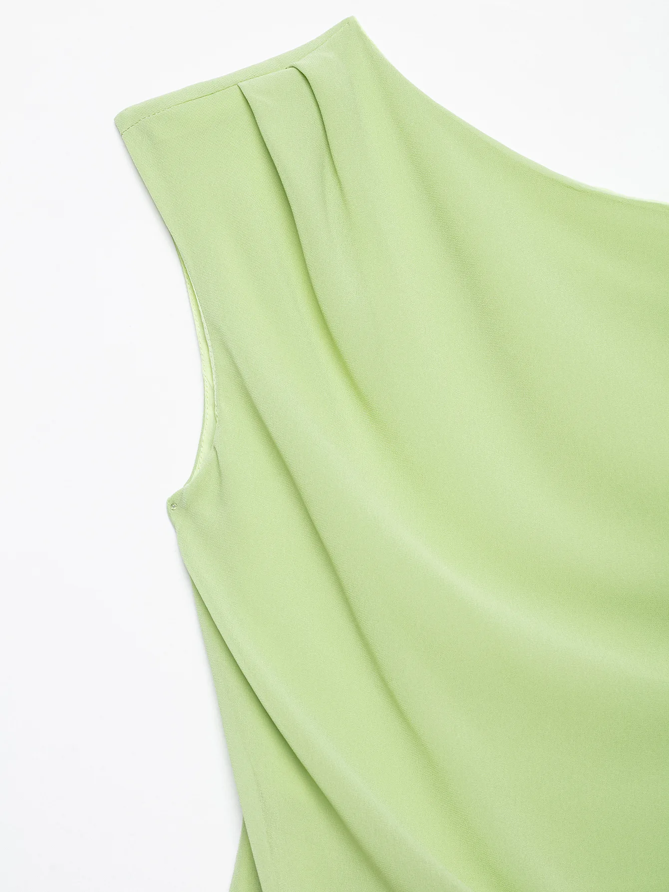 New Women Elegant Draped Asymmetric Shoulder Jumpsuit Solid Sleeveless Straight Leg Chiffon Jumpsuit Office Daily Party Summer