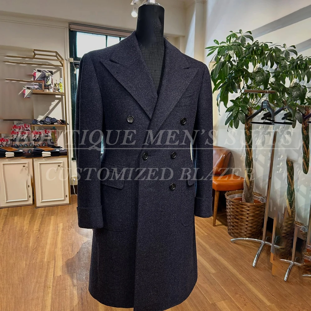 

Elegant Double Breasted Men's Suits Blazer Peak Lapel Long Jacket Customized Coat Fashion Daily Male Clothing Outfits Terno