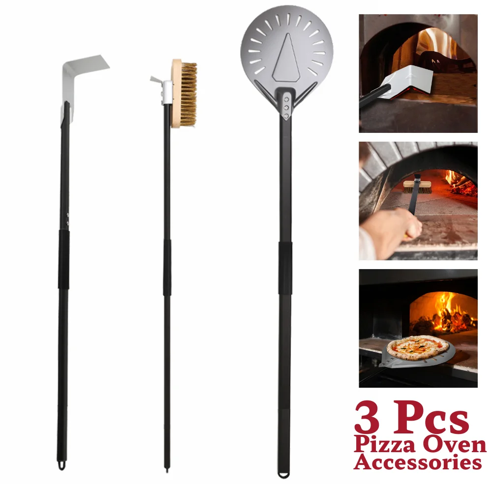 9 pollici Pizza Turning Peel & Pizza spazzola per forno e rastrello per cenere Set da 3 pezzi forno per Pizza commerciale a legna accessori per la