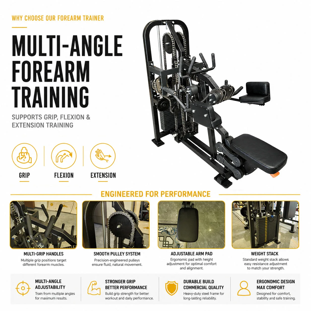 Commercial Gym Forearm Trainer Arm Wrestling Machine Adjustable Grip Strength Training Equipment