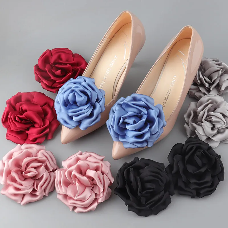 Detachable Satin Rose Shoe Clips Flower Shoe Decorations for Women High Heels Wedding Bridal Shoes Ornament Handmade Accessory